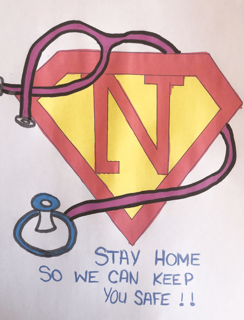 Drawing of Superman crest with "N" instead of "S", stethascope wrapped around the crest